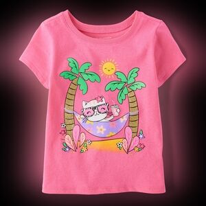 Baby And Toddler Girls Cat Hammock Graphic Tee - In The Pink